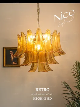 American Country Retro Ceiling Light Средновековна B & B стъклена лампа в хола