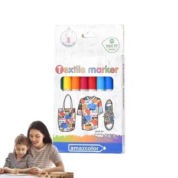 Маркери за тъкани Постоянни за дрехи Маркер за дрехи Химикалки за боядисване 8 цвята Комплект маркери за изкуство Устойчив на избледняване за деца за платнени чанти
