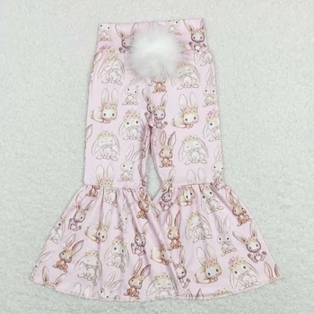 Търговия на едро Детски великденски дрехи Детски детски заек Бел панталони Малко дете пролет бебе момиче розови панталони