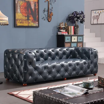 американски лек луксозен диван в индустриален стил, ретро катарама, рецепция, кожен диван, домашно масло, восък, микрофибър, кожен диван
