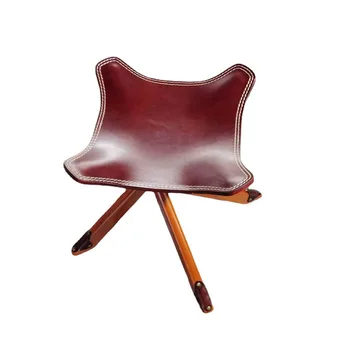 Открит кожен сгъваем стол висококачествен ретро прост стил четирикрак стол масивна кожа къмпинг пикник стол