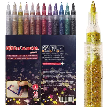 12 Блясък цвят боя маркери акрилни блясък боя маркер писалки ултра фина точка 0.7mm боя писалки за скална живопис DIY занаяти