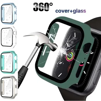 Закалено стъкло + калъф за Apple Watch серия 9 8 7 41mm 45mm 42mm PC броня Screen Protector капак iWatch 6 5 4 se 44mm 40mm черупка