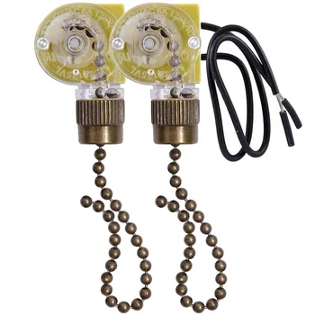 Превключвател за осветление на вентилатора на тавана Zing Ear ZE-109 Двупроводен светлинен превключвател с издърпващи шнурове за вентилатори за таванни осветителни тела Лампи 2бр бронз
