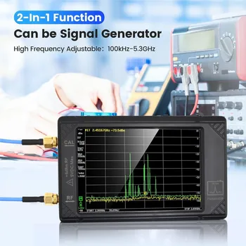 Нов 4-инчов дисплей ръчен спектрален анализатор високочестотен генератор на сигнали 100kHz -5.3GHz с 32GB