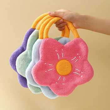 Бързо сухи кърпи за ръце Корал руно избършете кърпичка кухня баня абсорбиращ кърпа за почистване Creative цвете форма