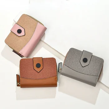 Япония и Южна Корея Малка чанта женски кратко ключалката нов плътен цвят прост висок клас студент ins мулти-карта пари клип женски