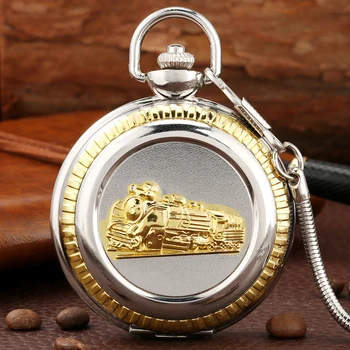 Луксозен джобен часовник Златна пара влак / муха орел дизайн змия тип верига джобен часовник подарък мъже класически стил римски цифри набиране