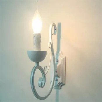 Реколта метални стенни лампи бял цвят E14 свещ светлина лампа спалня нощно осветление осветителни тела желязо стена лампа