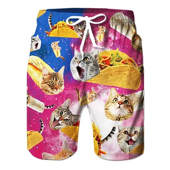 Mens Funny Cat Dog Street Къси панталони Лято Бързо сухо плажно облекло Ваканция Бански Борд Плажни шорти Мъжки детски дрехи