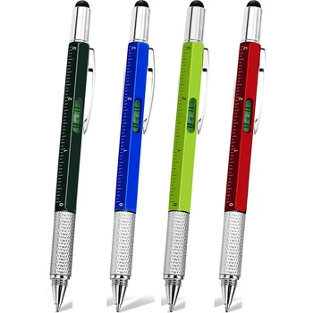 4Pcs многофункционална химикалка с модерен ръчен инструмент мярка технически владетел отвертка сензорен екран стилус дух ниво