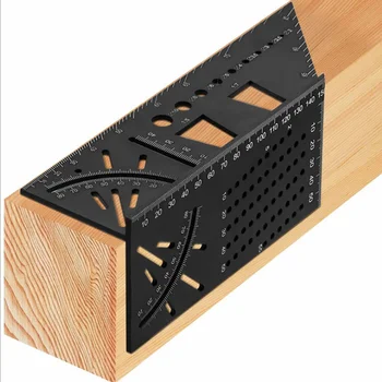 Дървообработващ квадратен владетел 3D ъгъл на митрата 45 градуса / 90 градуса алуминиева сплав дърводелец оформление габарит измервателни инструменти