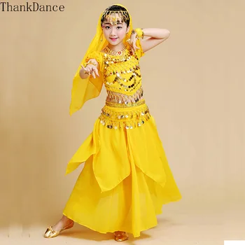 4pc Нови момичета корема танц костюм дете Боливуд танцови костюми Bellydance деца индийски дрехи рокли за деца Bellydance