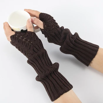 Мода жени зимни ръка нагреватели без пръсти дълги плетени твърди ръкавици топли ръкавици лакът ръкави покритие