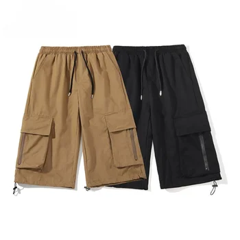 Нова 2023 Лятна мъжка мода Loose Cargo шорти Мъже Шнур Baggy Къси панталони Homme Male Multi Pocket Breeches Шорти P118