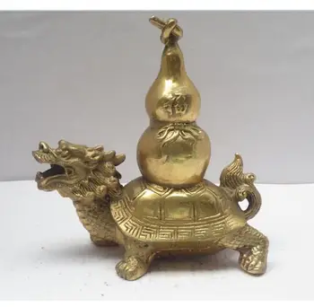 Метални занаяти Китайски месинг издълбани дракон костенурка статуя, Фън Шуй кратуна фигурка Антични занаяти Медна скулптура Начало