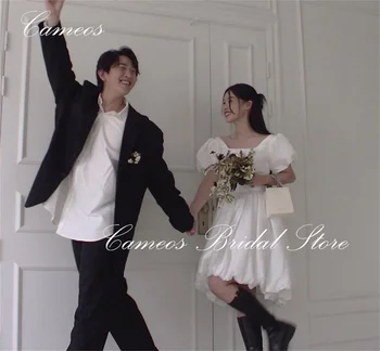 SONDR Корея A-Line квадратна яка сватбена рокля по поръчка по поръчка официална булка рокля слонова кост 웨딩드레스 Backless тафта сватбена рокля булчински