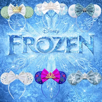 Disney Cute Ears Frozen Ленти за глава Жени Queen Elsa Лента за коса Момиче Пайети Bow Anna Olaf Шапки Детски карнавал парти Cosplay подарък