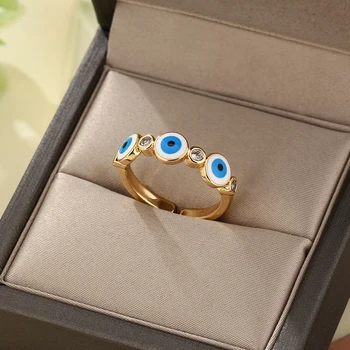 2022 Нов късметлия Турция синьо око пръстен за жени момичета чар неръждаема стомана злато цвят пръст пръстени регулируеми модни бижута