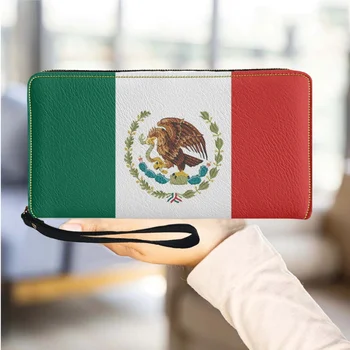 Портфейли Жена Мексико флаг модел луксозен PU кожа момичета чанта гривна съединител мобилен телефон портфейл случайни дълго женски пари чанти