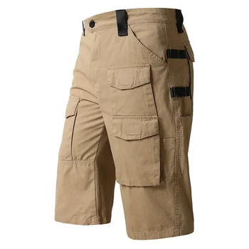 панталони мъжки хлабав направо лято плюс размер тенденция случайни шорти мулти-джоб памук гащеризони мъже