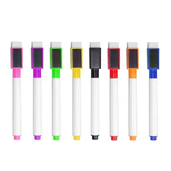 8pcs магнитни цветни бяла дъска писалка черно бяла дъска маркери вградени в гума училищни пособия детски рисунка пластмасова писалка