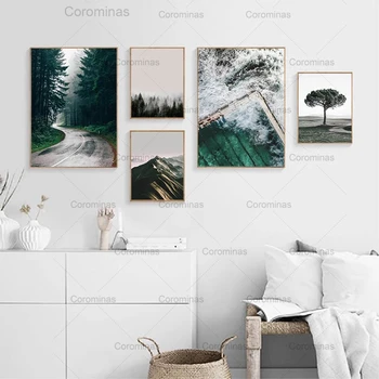 Scandinavian Canvas Poster Nordic Hd Print Mountain Forest Tree Nature Landscape Wall Art Painting Decoration Picture Home Decor