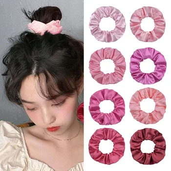 10Pcs/20Pcs конска опашка притежателя коса въже комплект розов серия сатен Scrunchies копринени еластични ленти за коса жени момичета аксесоари за коса