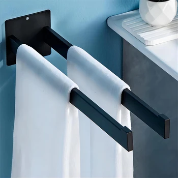 1 парче релса за кърпи Не се изисква пробиване Самозалепващо се двойно квадратно монтирано на стената черно за баня и кухня 40Cm