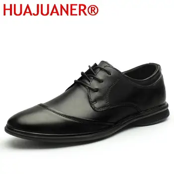 Луксозни мъжки обувки Oxfords Класически мъжки обувки за обличане от естествена кожа Мода Черна луксозна сватба офис костюм обувки Мъж размер 38-45