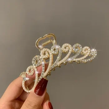 Красива паунова форма щипки за коса Пълен покрит кристал перлен нокът клипове Жена модни аксесоари за коса