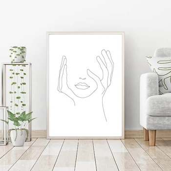 Hands On Face Lips Wall Art Canvas Posters prints Sketch Art Line Drawing Painting Minimalist Woman Wall Picture Home Decoration