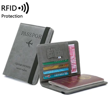 Pu кожена каишка паспорт чанта RFID паспорт притежателя защитен капак пътуване портфейл карта чанта билет притежателя пас капак