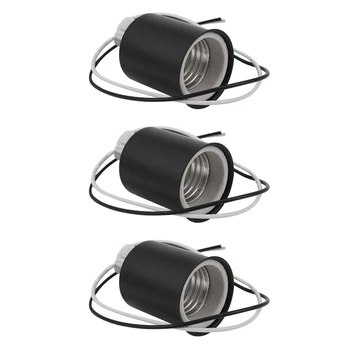 3X E27 керамични винт база кръгла LED крушка лампа цокъл титуляр адаптер метална лампа титуляр с тел черен