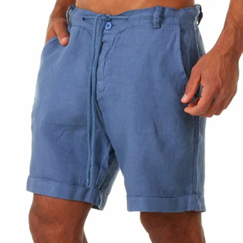 Мъжки шорти Ежедневни дантелени панталони Къси панталони Плътен цвят Летни памучни и ленени шорти Ежедневни куфари Фитнес панталони