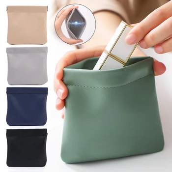 Portable PU кожени шрапнели чанти за съхранение Автоматично затваряне организатор торбичка слушалка чанта жените пътуване козметичен случай монета портмонета