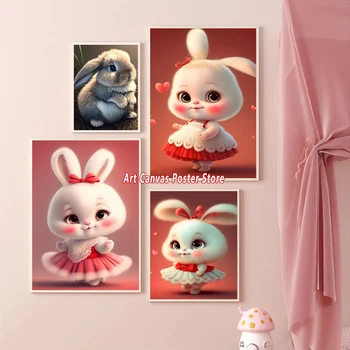 Смешно сладко животно заек носенето пола изкуство плакат печат FanДетска градина стена изкуство платно живопис картина бебе стая детска стая декор
