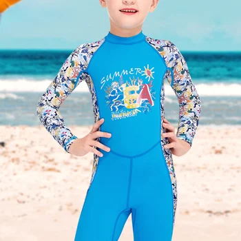 Детски неопренов костюм за момчета момичета дълъг ръкав сърф костюми обратно цип отпечатани бански костюми UV защита, носещи едно парче бански костюми