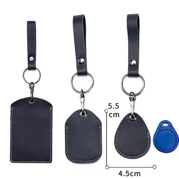 Bag Hook Card Holder Етикети за достъп Кожен ключодържател Cow Leather Keychain ID Card Case Key Tag Ring
