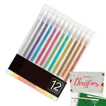 Glitter цветна писалка 12pcs боя цветни гел писалки за многократна употреба фин връх цветни дневник писалки блясък гел писалка за книжки за оцветяване