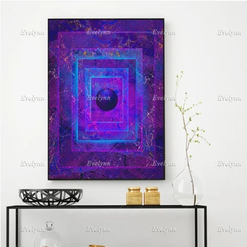 Purple Vortex - Печат върху платно -Абстрактен плакат за стена - Синя стенопис - Баня Стенен декор Геометрична рамка за стена