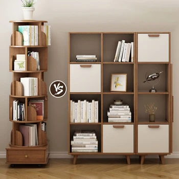 Дървена индустриална библиотека Въртящ се ъгъл Mobile Organizer Bookshelf Storage Bibliotheque Estante Para Livros Модулни мебели