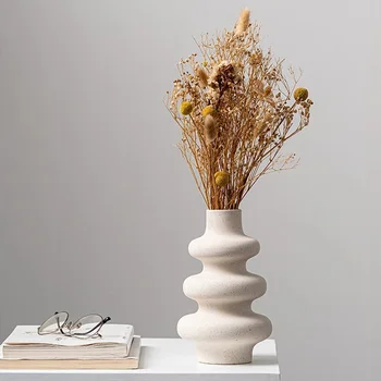 Nordic керамична ваза,бежово растение саксия дома декор,цвете подреждане градина хол офис десктоп декорация занаяти аксесоар