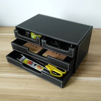  офис 4-чекмедже PU кожено бюро шкаф чекмедже кутия контейнер канцеларски аксесоари организатор кутия за съхранение държач