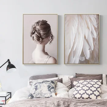 Модерна красота бели крила платно живопис плакати и печат скандинавски декор стена арт картина за хол спалня пътека студио