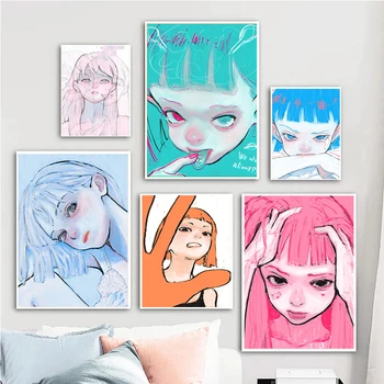 Розово аниме сладки момичета плакати и щампи космически Kawaii стена изкуство платно живопис Начало момиче стая декорация картини Cuadros