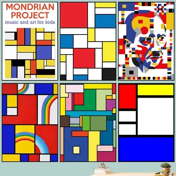 Abstract Piet Mondrian плакат DIY реколта филм плакат стена изкуство живопис проучване стикери малки Szie стена живопис