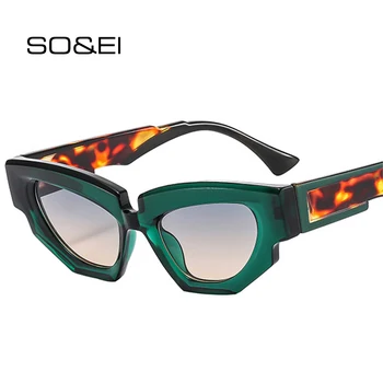 SO&EI Fashion Double Color Women Polygon Cat Eye Sunglasses Retro Gradient Men Trending Shades UV400 Слънчеви очила