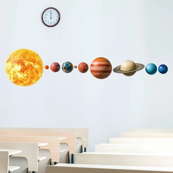Слънчева система планета стена стикери акварел детска стена ваденки DIY карикатура пространство неутрална стена декорация за детска стая