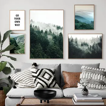 Nordic Home Decoration Mountain Foggy Forest Picture Nature Scenery Scandinavian Poster Landscape Print Wall Art Canvas Painting